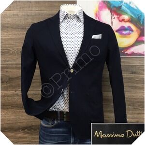 MASSIMO DUTTI Mens Navy Blazer Sport Coat Casual Jacket Size 40R Cotton Suit